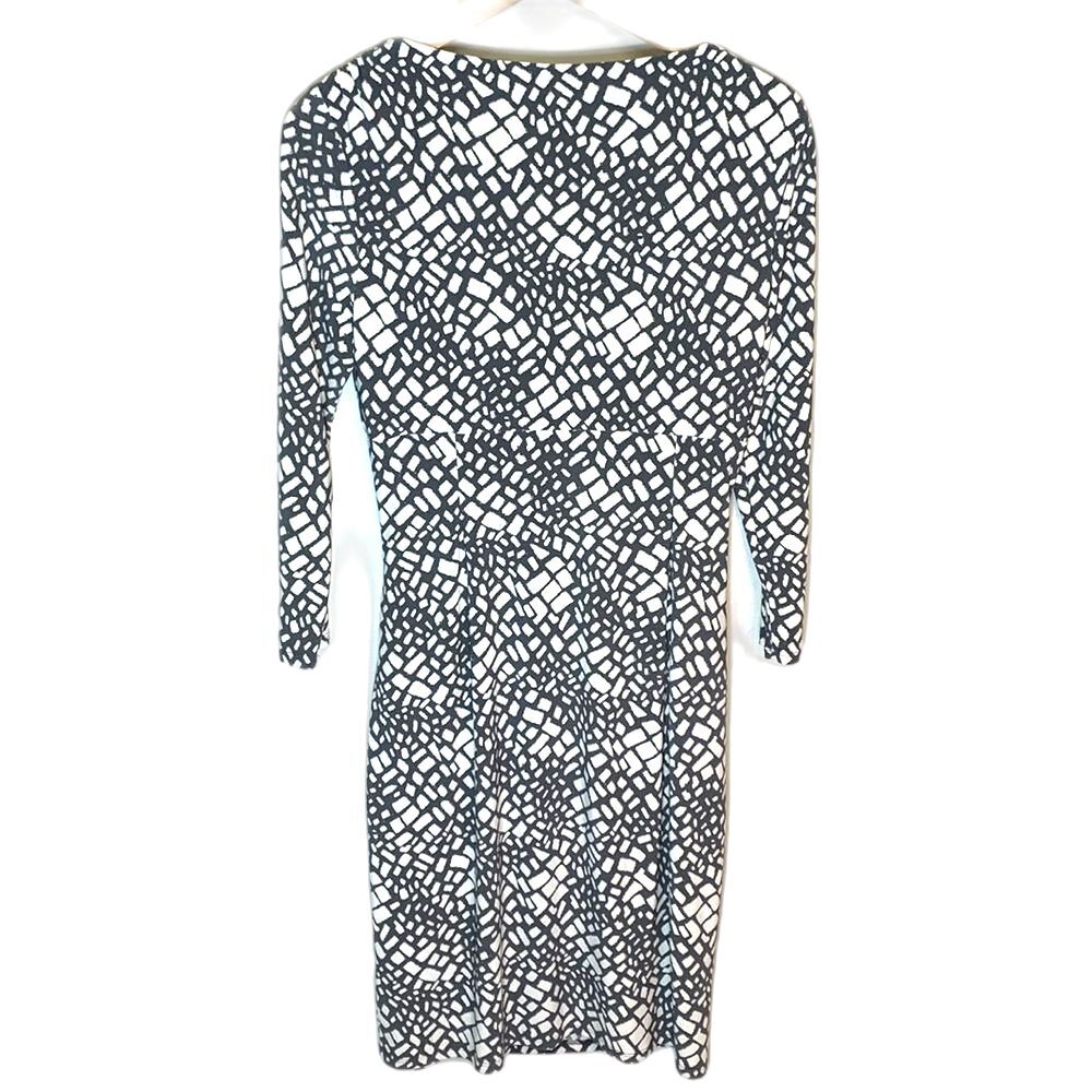 Lauren Ralph Lauren Ivory Gray Geo Print Faux Wrap Ruched Midi Dress Size 6 - Picture 5 of 14